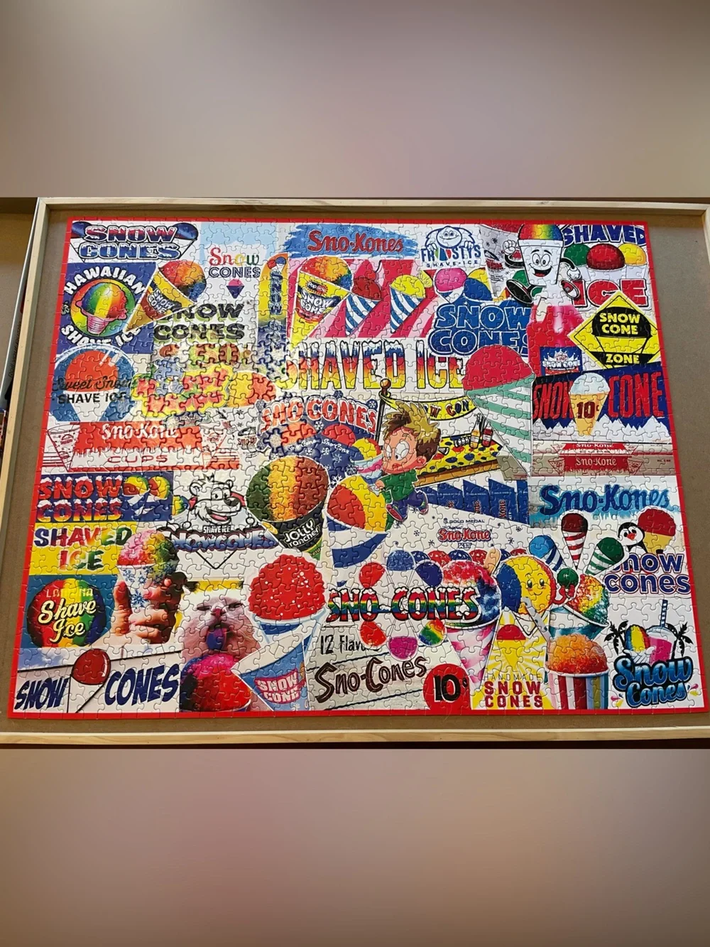 White Mountain Snow Cones Collage Puzzle 1000 pc- Bright Multicolor Retro Signs